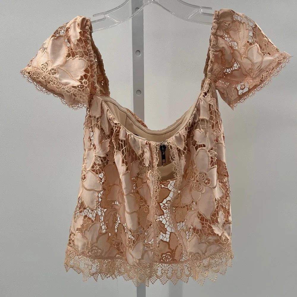 Lover + Friends "Life's a Beach" Lace Crop Top in Papaya - Size XS - Picture 4 of 12
